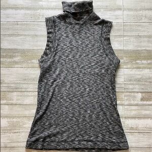 Anthropologie Gray Ribbed Turtleneck Fitted Tank Top